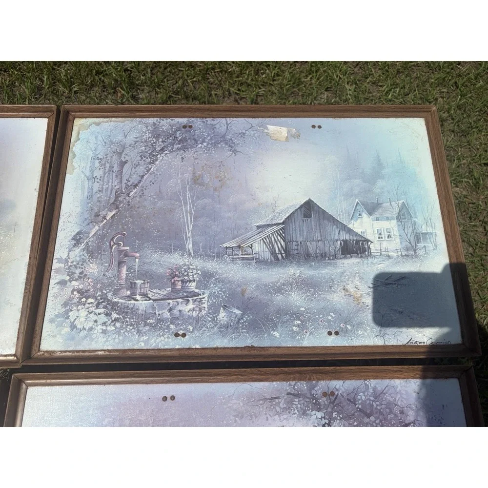 Vintage Set of 4 Andres Orpinas Folding TV Tray Tables Barn Farm Rustic Cabin